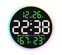 MHADBKH Horloge murale numérique à grand écran LED avec télécommande, 2 alarmes de 25,4 cm, 10 luminosités pour la maison, le bureau, la décoration de l'horloge électronique multifonctionnelle