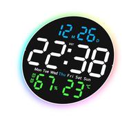 MHADBKH Horloge murale numérique à grand écran LED avec télécommande, 2 alarmes de 25,4 cm, 10 luminosités pour la maison, le bureau, la décoration de l'horloge électronique multifonctionnelle