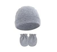 MHADBKH Lot de 2 chapeaux et gants pour bébé - Turban - Coupe-vent - Printemps - Automne - Bonnet d'hôpital - Avec protection anti-rayures assortie pour bébé, gris, Taille unique