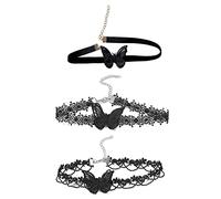 MHADBKH Lot de 3 colliers ras du cou réglables en dentelle noire avec papillon pour femme