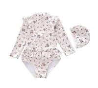 MHADBKH Maillot de bain à manches longues pour enfants - Tissu à séchage rapide - Imprimé élégant - Couverture complète - Avec bonnet de bain élastique - Tenue de bain extensible à manches longues