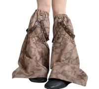 MHADBKH Manchons de jambe pour femme avec œillets en cuir PU et chaîne punk en maille épissure évasée, marron, taille unique