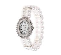 MHADBKH Montre pour femme avec perles synthétiques et strass - Bracelet de luxe élégant - Bijoux cadeaux - Bracelet élastique charmant Feng Shui - Noir, blanc, F