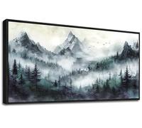 MHARTK66 Cadre Decoration Murale Noir, Moderne Impression sur Toile, 50x100 cm Grand Tableau Decoration Murale Chambre Paysage de Montagne Verte, Décoration de Salon Salle De Bain Maison Décorations