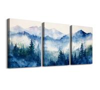 MHARTK66 Impression sur Toile Forêt Brumeuse Bleue, Tableau Decoration Murale Salon Moderne, Cadre Decoration Murale Paysage de Montagne Violet Vert, Résumé Décoration Maison Chambre Bureau Salle