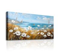 MHARTK66 Tableau Decoration Murale Salon Fleurs Mer Paysage 75x150 cm | style côtier, impression hd, grand format, facile à accrocher, montage simple, chambre, salle à manger, couloir et bureau