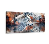 MHARTK66 Tableau Decoration Murale Salon Moderne, 50x100 cm Grand Impression sur Toile, Cadre Decoration Murale Un Loup Dans Les Montagnes, Décoration de Chambre Salle De Bain Maison Décorations