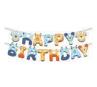MHDAMAI Banderole Joyeux Anniversaire,Bluey Dog Guirlande Happy Birthday Kit de Bannière d'anniversaire Happy Birthday Banner pour Filles Garçons Adultes, Décorations de Fête d'Anniversaires Party