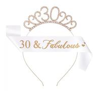MHDAMAI Couronne Anniversaire Ans,Bandeau Anniversaire Tiara Cristal Couronne Bandeau 30th Anniversaire Fille Sash Anniversaire pour Couronne de Mariée Proms de Mariage Concours Princesse Parties