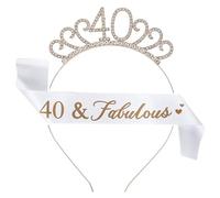 MHDAMAI Couronne Anniversaire Ans,Bandeau Anniversaire Tiara Cristal Couronne Bandeau 40th Anniversaire Fille Sash Anniversaire pour Couronne de Mariée Proms de Mariage Concours Princesse Parties
