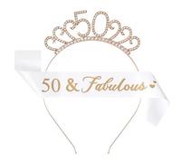 MHDAMAI Couronne Anniversaire Ans,Bandeau Anniversaire Tiara Cristal Couronne Bandeau 50th Anniversaire Fille Sash Anniversaire pour Couronne de Mariée Proms de Mariage Concours Princesse Parties
