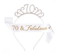 MHDAMAI Couronne Anniversaire Ans,Bandeau Anniversaire Tiara Cristal Couronne Bandeau 70th Anniversaire Fille Sash Anniversaire pour Couronne de Mariée Proms de Mariage Concours Princesse Parties