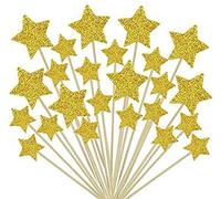 MHDAMAI Décoration Gâteau,50 Pack Baguettes de Décorations Cupcake Toppers avec Etoile Cake Toppers Star pour Mariages Anniversaires Fêtes Pics à Fruits Nourriture Baguette Or 9.2CM