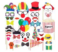 MHDAMAI Drôle Fête Photo Cabine Accessoires 36pcs Trousse de Bricolage Nose Rouge Cirque Clown Cosplay Photographie Prop pour Carnaval Fête, Mariage, Anniversaire et Graduation Party