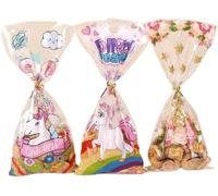 MHDAMAI Sachet Plastique Licorne Sachet Bonbon 50PCS Sachets Anniversaire Sacs de Cadeau Pochette Bonbon avec 60 Liens Torsadés pour Fête Party Favor Anniversaire