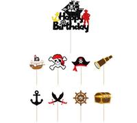 MHDAMAI Topper de Gâteau,Pirates Cupcake Toppers Drapeau des Cure-Dents 9 Pièces Décorations de Gâteau d'anniversaire pour Les Enfants Anniversaire Bébé Douche Fête de d'anniversaire Mariage
