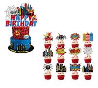 MHDAMAI Topper de Gâteau,Superhero Cupcake Toppers Drapeau des Cure-Dents 13 Pièces Décorations de Gâteau d'anniversaire pour Les Enfants Anniversaire Bébé Douche Fête de d'anniversaire Mariage