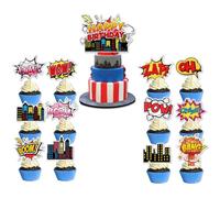 MHDAMAI Topper de Gâteau,Superhero Cupcake Toppers Drapeau des Cure-Dents 13 Pièces Décorations de Gâteau d'anniversaire pour Les Enfants Anniversaire Bébé Douche Fête de d'anniversaire Mariage