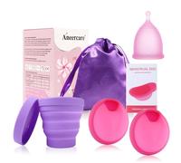 MHDUYEG 3 Pièces Disque Menstruel,Coupe Menstruelle Cup Menstruelle Réutilisables Disque Menstruel Étanche, Avec Tasse de Stérilisation Pliable et sac de Rangement 12 Heures De Protection