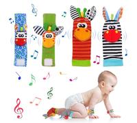 MHDUYEG Bébé Poignet et Chaussettes Hochet Jouets 4 Pièces Hochet Bébé Jouets Sensoriels,Hochet Bebe,Jouet Bebe 3 Mois Jouet Sensoriel pour Filles et Garçons