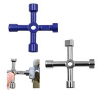 MHDUYEG Clé en Croix Universelle, 2 Pièces 4 Voies Clé Multifonction, Clé Utilitaire Multifonction, Clé en Croix, Pour Boîtier Compteur Gaz Électrique, Armoire, Clé Porte Coulissante (Bleu, Argent)