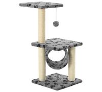 Mhdvray Arbre à Chat avec Griffoir en Sisal 65 cm, Grattoir Petit Chat et Chaton avec Balle Suspendue et Plateforme d'Observation, Tour d'Activités pour Se Détendre et Jouer, Gris Motif de Pattes