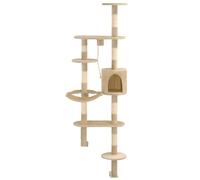 Mhdvray Arbre à Chat Mural Grande Taille 194 cm avec Griffoir en Sisal et Maison pour Chats - Tour d'escalade Gain de Place avec Plateformes d'Observation et Panier Suspendu Confortable, Beige