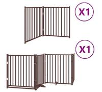 Mhdvray Barrière pour Chien avec Porte Pliable 6 Panneaux, Clôture de Sécurité Autoportante en Bois de Peuplier pour Intérieur, Salon et Escalier, 480 x 90 cm, Marron