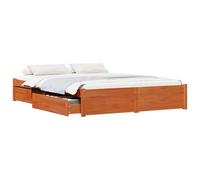 Mhdvray Cadre de Lit 120x200 cm Bois de Pin Massif avec 4 Tiroirs | Structure de lit double pour chambre avec rangement integre coulissant, finition cire marron et lattes robustes.