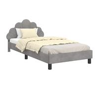 Mhdvray Cadre de Lit 90x190 cm avec Tête de Lit et Lattes Velours Gris | Structure profil bas en bois d'ingénierie et tissu velours doux, idéal pour optimiser l'espace de votre chambre.