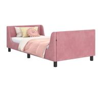 Mhdvray Cadre de Lit 90x200 cm en Velours Rose avec Tête de Lit à Poches | Structure en bois d'ingénierie et velours rose pour chambre moderne, intégrant des poches pratiques et sommier à lattes.
