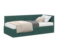 Mhdvray Cadre de Lit d'angle avec Matelas 90x190 Vert Velours 2 pcs | Ensemble gain de place idéal pour chambre ou studio, incluant tête murale gainée et matelas garni de poly velours vert.