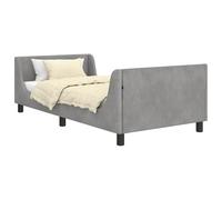 Mhdvray Cadre de Lit Simple 90x190 cm en Velours Gris Clair avec Lattes | Design bas en bois d'ingénierie pour chambre moderne avec des poches pratiques intégrées à la tête de lit.