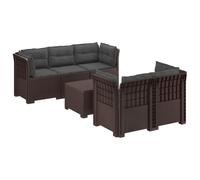 Mhdvray Canapé de Jardin 5 Places avec Table en Polypropylène Marron | Salon bas d'extérieur modulaire marron avec 14 coussins anthracite amovibles pour terrasse, balcon et véranda.