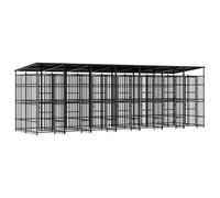 Mhdvray Chenil d'Extérieur avec Toit pour Chiens 12,9 m² Enclos Grand Espace en Acier Noir Robuste pour Exercice et Sécurité Cage avec Porte Verrouillable 679 x 200 x 228 cm