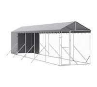 Mhdvray Chenil d'Extérieur pour Chiens et Petits Animaux avec Toit en Acier Galvanisé Argenté, Enclos de Grande Taille pour Jardin et Basse-Cour, 2 x 10 x 2,5 m
