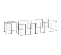 Mhdvray Chenil pour Chien Extérieur 10,89 m² Enclos de Grande Taille en Acier Noir et Gris Argenté Cage Robuste avec Toit et Porte Verrouillable pour Exercice 550 x 220 x 110 cm