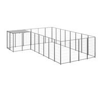 Mhdvray Chenil pour Chien Extérieur 10,89 m², Grand Enclos en Acier avec Toit et Porte Verrouillable, Parc de Jeu Robuste pour Chiens, Cage de Jardin pour Exercice, 330 x 440 x 110 cm, Noir