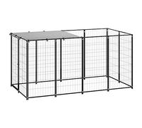 Mhdvray Chenil pour Chien Extérieur 2,42 m² en Acier, Enclos Robuste avec Toit et Porte Verrouillable, Cage Spacieuse pour Exercice et Sécurité, Noir et Gris Argenté, 220 x 110 x 110 cm