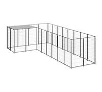 Mhdvray Chenil pour Chien Extérieur 6,05 m² en Acier Revêtu de Poudre, Enclos Robuste 220x440x110 cm avec Toit et Porte Verrouillable, Parc de Jeu Spacieux pour Chiens et Animaux Noir