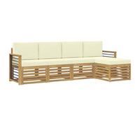 Mhdvray Ensemble Canapé d'Extérieur 5 Pcs Bois d'Acacia Marron | Salon de jardin modulaire avec pouf et coussins pour terrasse, balcon et bord de piscine.