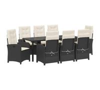 Mhdvray Ensemble Repas de Jardin 9 Pcs Polyrotin Noir Table Verre | Salon complet pour terrasse et jardin avec dossier inclinable, table en verre et huit chaises rembourrees.