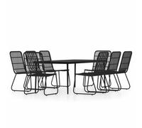 Mhdvray Ensemble Repas de Jardin 9 Pcs Table Verre et 8 Chaises Noir | Mobilier extérieur pour terrasse et patio, comprenant une grande table rectangulaire avec huit assises ergonomiques.