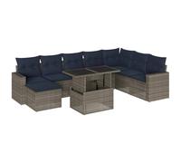 Mhdvray Ensemble Salon de Jardin 9 Pcs Rotin PE Table Réglable Gris | Ce salon modulable en polyrotin gris avec table réhaussable et coussins épais sublimera votre terrasse ou jardin.