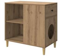 Mhdvray Maison pour Chat en Bois d'Ingénierie, Meuble Niche de Salon pour Félins, Cabane Intérieur Moderne pour Sieste et Jeu, Style Chêne Artisan, 72 x 42,5 x 70 cm