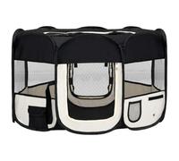 Mhdvray Parc pour Chien Pliable avec Sac de Transport, Enclos Octogonal 125x125x61cm pour Chiots et Petits Animaux, Cage de Jeu Intérieur et Extérieur en Acier et Polyester, Noir et Crème