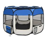 Mhdvray Parc pour Chiens Pliable avec Sac de Transport, Enclos Octogonal pour Animaux Domestiques et Chats, Cage de Jeu Intérieur et Extérieur, Cadre Acier et Polyester, Bleu, 90x90x58 cm