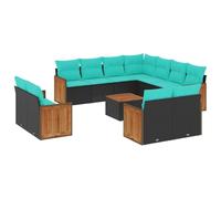 Mhdvray Salon de Jardin 12 Pièces en Résine Tressée Noir | Modulable et résistant aux intempéries, cet ensemble avec table en bois d'acacia sublime votre terrasse ou patio.