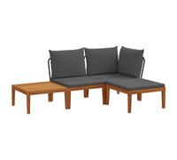 Mhdvray Salon de Jardin 4 Pièces en Bois d'Acacia Massif et Corde | Ensemble modulable pour terrasse et jardin avec table, canapé d'angle, siège central, pouf et coussins anthracite.