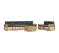 Mhdvray Salon de Jardin 7 Pcs en Bois d'Acacia Massif Blanc Anthracite | Salon modulaire 6 places pour terrasse et jardin avec structure solide et coussins confortables inclus.
